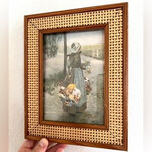 Antique Print Dutch Flower Girl by George Hitchcock Lithograph 1887 Wicker Frame